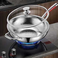 Wok in titanio puro con fondo tondo per piano cottura a induzione e arrosto