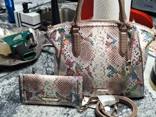 Brahmin Piaffe Collection Snake Print Flora Duxbury Satchel with Matching Wallet