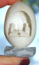 Vtg HAND CARVED White Alabaster Stone Egg MINI NATIVITY SCENE DIORAMA 8 Figures