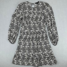 Banana Republic Womens Floral Long Sleeve Mini Dress Black White Size 2