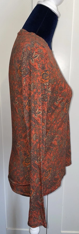 SPORTSCRAFT Liberty Orange Grey Paisley Floral Long Sleeve Stretch Top Size M - image 2 of 4