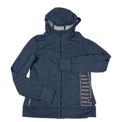 Puma Training Hoodie Track Jacket Zip Up Sweatshirt Spell Out Logo Blue Womens S