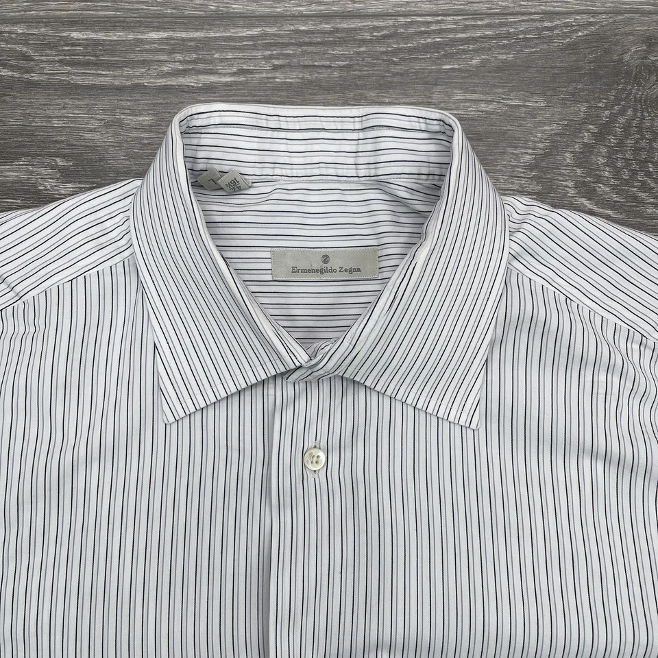 Camisa Ermenegildo Zegna Para Hombres Grande Blanca Negra Rayas Vestido Abotonado Algodón Foto 2 de 4