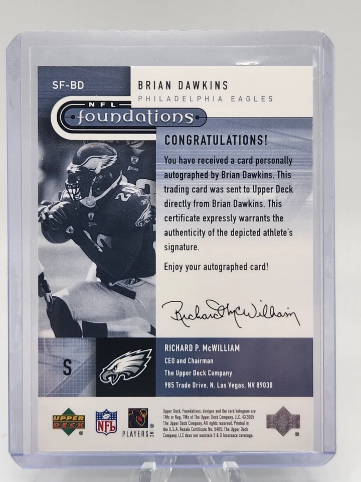 2005 UPPER DECK SIGNATURE FOUNDATIONS BRIAN DAWKINS AUTO #20 SF-BD EAGLES - Image 2 of 2