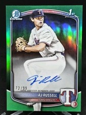 2025 Bowman Draft AJ Russell Chrome Auto Green Refractor 1st #/99 Rangers