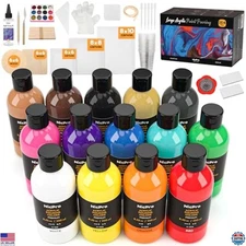 14 Colors Acrylic Pour Paint Kit with Canvas, Tools, Gloves & Strainer