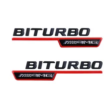 2Pcs Matte Black Red Biturbo Emblem Car Vent Fender Badge For Mercedes-Benz AMG