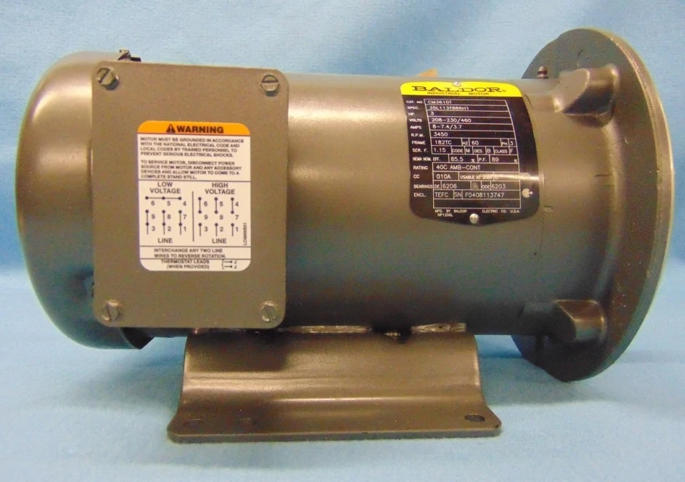 BALDOR CM3610T  INDUSTRIAL AC MOTOR, 3 HP 3450 RPM 208-230/460 VOLTS 3 PH 182TC - Image 3 of 4