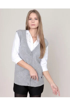 Gilet laine et cachemire gris chiné Corleone taille S - Photo 1/3