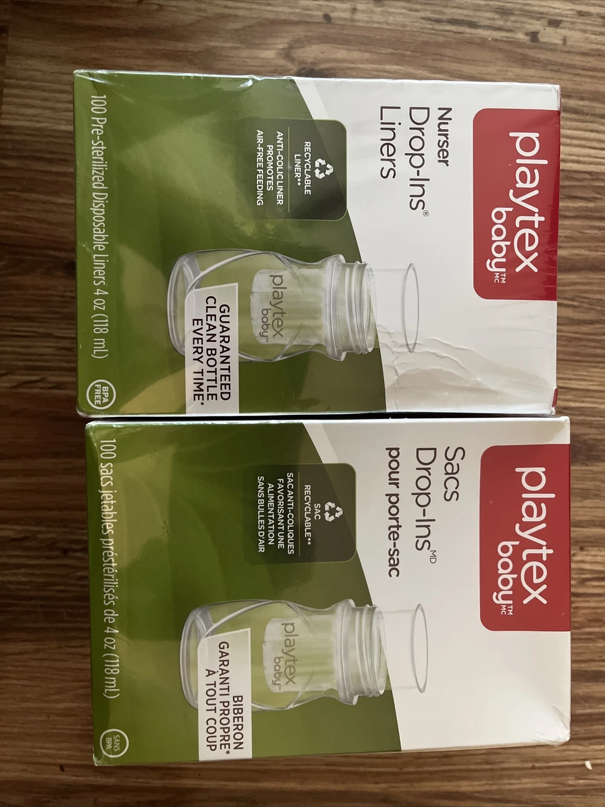 (2) Playtex Baby Drop Ins LINERS for Nurser Bottles 4 oz 100 Count Each SEALED