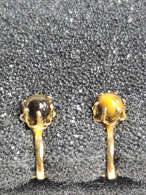 Tiger Eye Clipon Earrings  Gold Tone