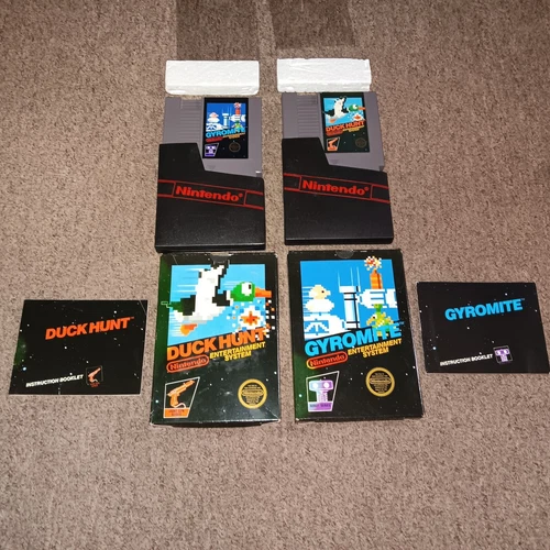 Lot of 2 Gyromite Duck Hunt 1985 MATTE STICKER Nintendo NES Complete in Box CIB