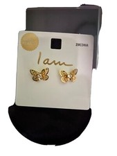 3d Butterfly Butterflies Post Stud Earrings Gold Plated Bohemian cz Crystals