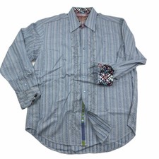 Robert Graham Men s Long Sleeve Blue Striped Dress Shirt Flip Cuffs Sz XL EUC