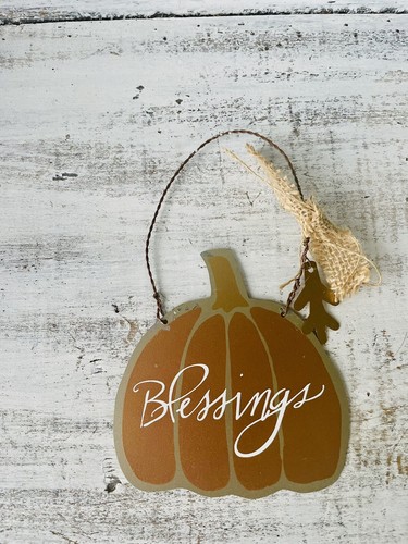 Blessings Holiday Metal Pumpkin Ornaments Set Of 2 NEW - Picture 8 of 10