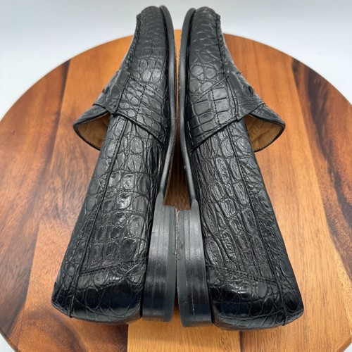 Maus & Hoffman Shoes Mens 11.5 Black Genuine Crocodile Leather Penny Loafers - Picture 7 of 12