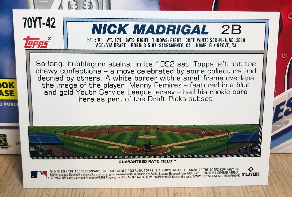2021 Topps Series 2 70 Years Of Topps Nick Madrigal Rookie #70YT-42 White Sox RC - Image 2 of 2