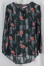 Tolani Collection Women's Blouson-Sleeve Printed Top Floral Black Size 2XS