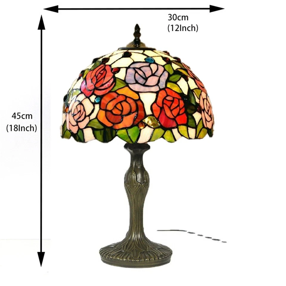 Rose Flower Style Tiffany Table Lamp Stained Glass Desk Light for Home Decor 18" - Image 3 of 4