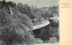Cincinnati Ohio Eden Park In Winter Snow Curves Around Lake Fence Trees 1908 Pc Ebay
