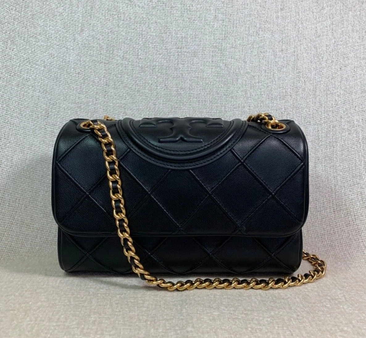 Tory Burch Fleming Small Quilted Leather Convertible Shoulder Bag In Black