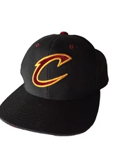NBA Adidas Cleveland Cavaliers Flat Bill Ball Cap Hat Snapback Big C Logo Black