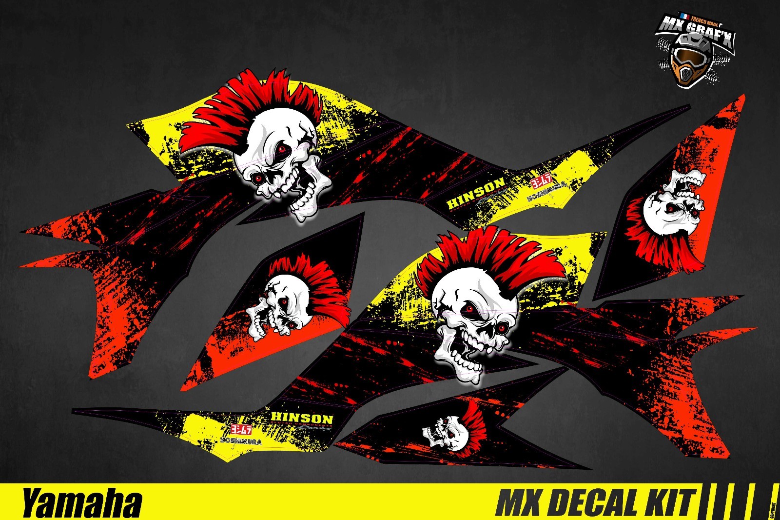 Kit déco Yamaha YFZ 450 Punk Skull avec autocollants imperméables et anti-rayures pour ATV