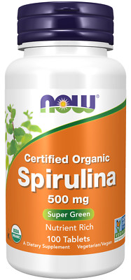 Organic Spirulina NOW Foods Certified 500 mg Organic 100 Tab Best Before 08/2026