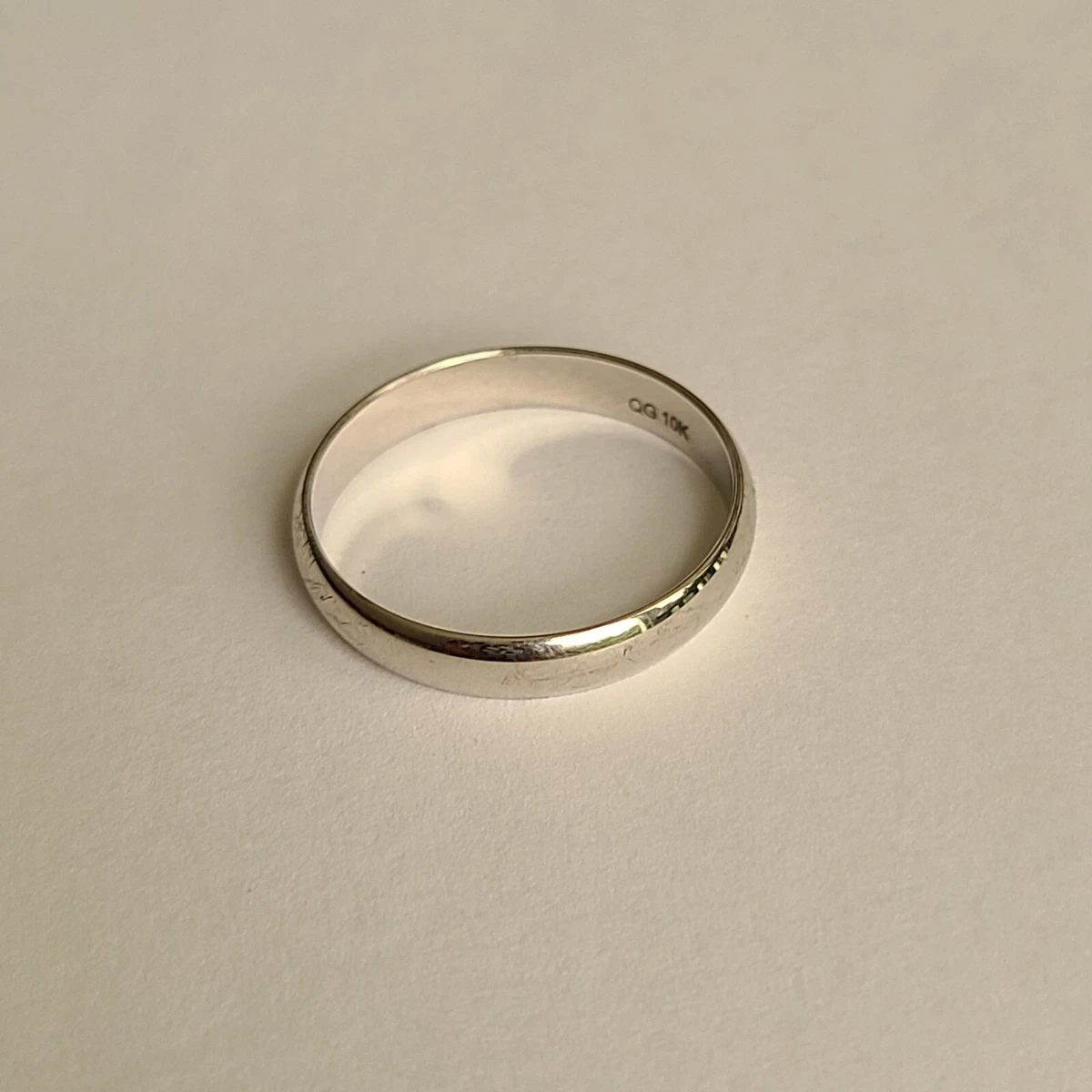 VINTAGE QG SIGNED 10K WHITE GOLD MENS WEDDING BAND RING SZ 11.25 2.9 GRAMS 4MM