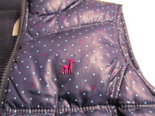 OLD NAVY Puffer Vest Girls Size XL Blue Polka Dots Deer Winter Holidays Fleece - Picture 12 of 12