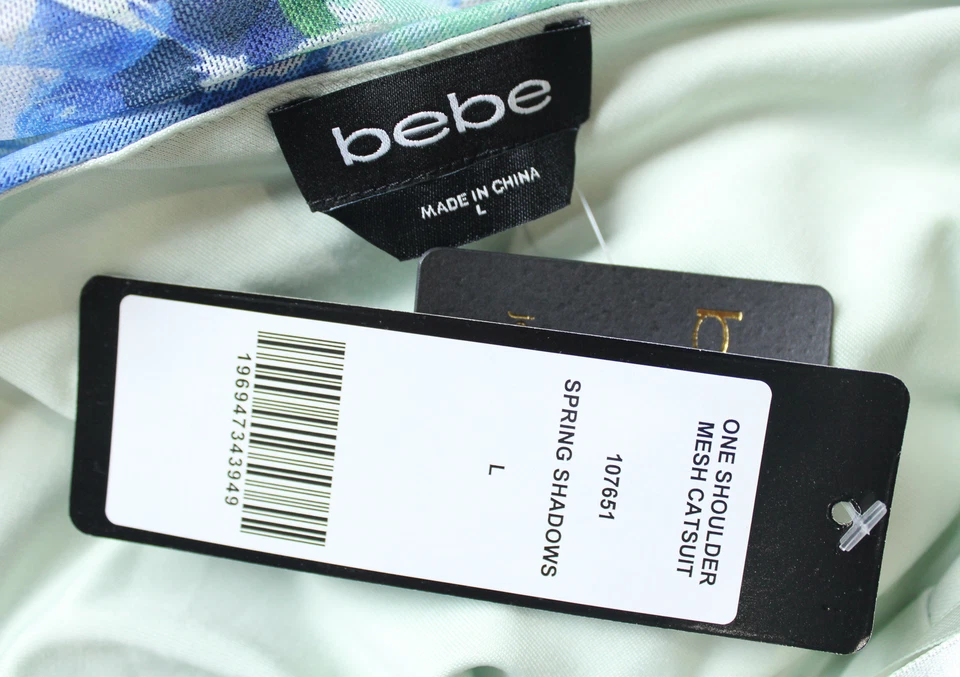 bebe Women's One Shoulder Mesh Floral Print Catsuit CD4 Spring Shadows Large NWT - Image 3 of 4