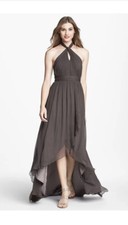 JENNY YOO 'Olivia' Crinkled Chiffon High/Low Halter DRESS GOWN SIZE 10 $340