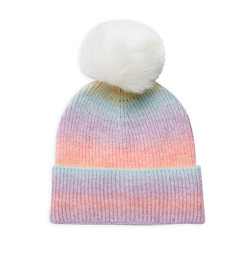 Rainbow Faux Fur Pom-Pom Wool Blend Rib 
