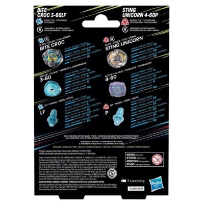 Beyblade X Bite Croc 3-60LF and Sting Unicorn 4-60P Top Dual
