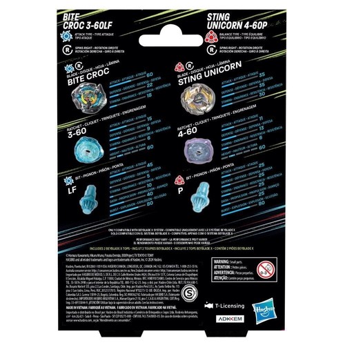 Beyblade X Bite Croc 3-60LF and Sting Unicorn 4-60P Top Dual Pack Set - Picture 2 of 2