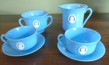 Vintage Blue Cameo Children's Toy Plastic Tea Set Dishes 6 pc - USA