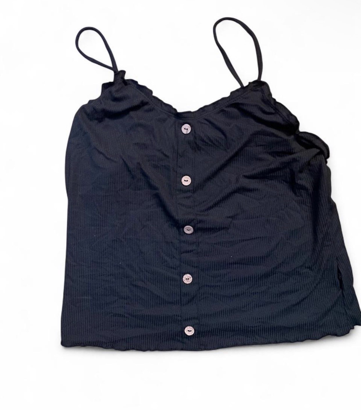 No Boundaries Black Ribbed Knit Button Front Spaghetti Strap Cami Juniors XL