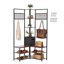 Uimoso Corner Hall Tree with Shoe Bench, 70.9 in Coat Rack with Hooks and Frame