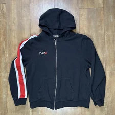 Mass Effect N7 Bioware Full Zip Hoodie Black Red White Stripes Mens Size L