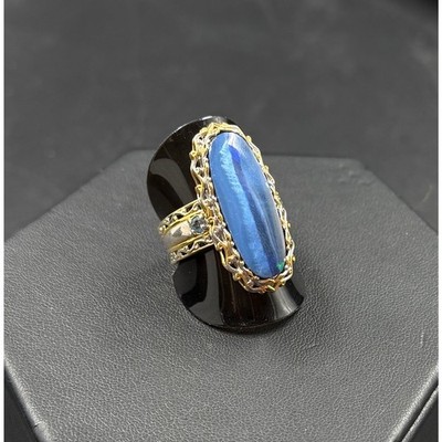 Michael Valitutti Australian Blue Opal & Topaz Sterling w/ Gold-Plate Ring Sz. 9