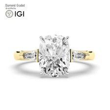 Cushion Diamond Trilogy Ring 18k Yellow Gold Labgrown 3.50 Ct Solitaire