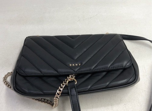 DKNY Black Quilted Chevron Crossbody Bag Gold Hardware Handbag