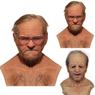 mask Prop man Cosplay Face Headgear Halloween Fancy Latex Realistic Disguise Old