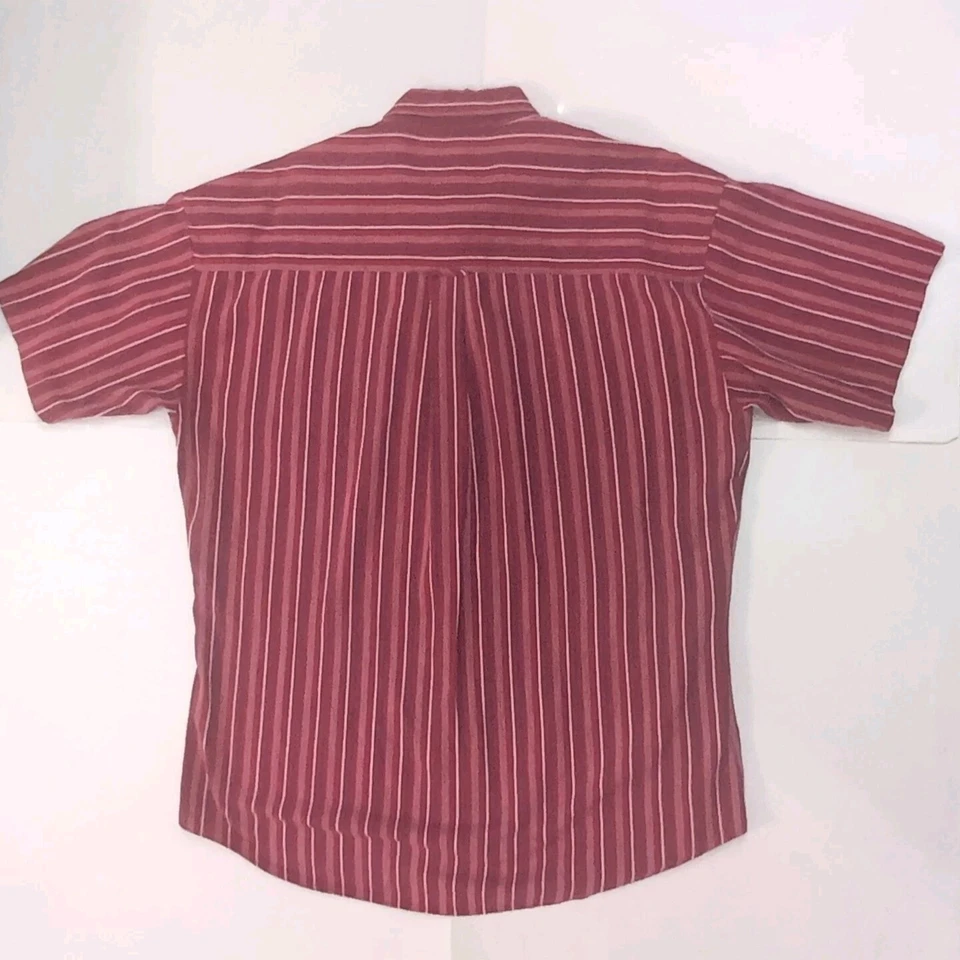 Chaps Ralph Lauren Men L T Red Striped Button Down Camp Shirt 100% Cotton A+ - Image 2 of 4