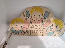 Vintage Hand Embroidered Baby Things Nursery Wall Hanging w Hooks