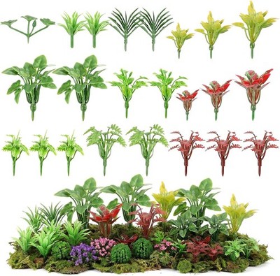 100-teiliges Miniatur Pflanzen & Modellbäume Set, Mini Blumen Sträucher zum Basteln,
