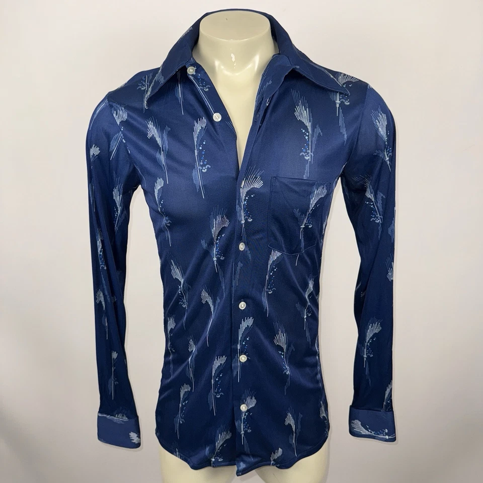 Camisa Soberana De Colección Años 60 70 Para Hombres Acetato Nylon Disco Club Mediana Alta X Larga Foto 3 de 4