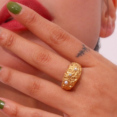 Gold Plated Stainless Steel Ring For Women Fashion Geometric Dome Ring Micro