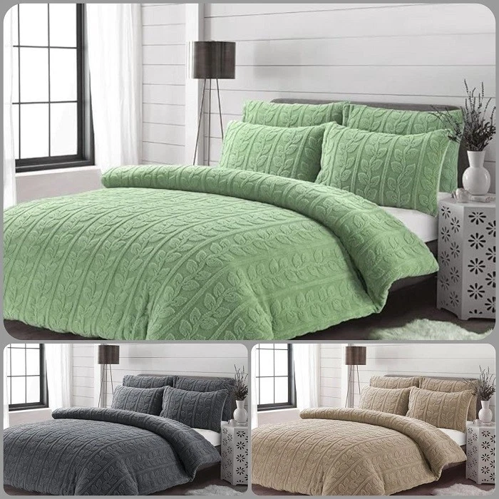 LONDON DREAM Leaves Teddy Fleece Duvet Cover Set Thermal Warm Quilt Cover Winter Bedding Set