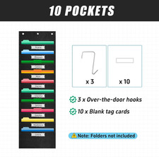 File Storage Pocket Chart with Nametag 10 Pockets,Hanging Wall File Organizer...